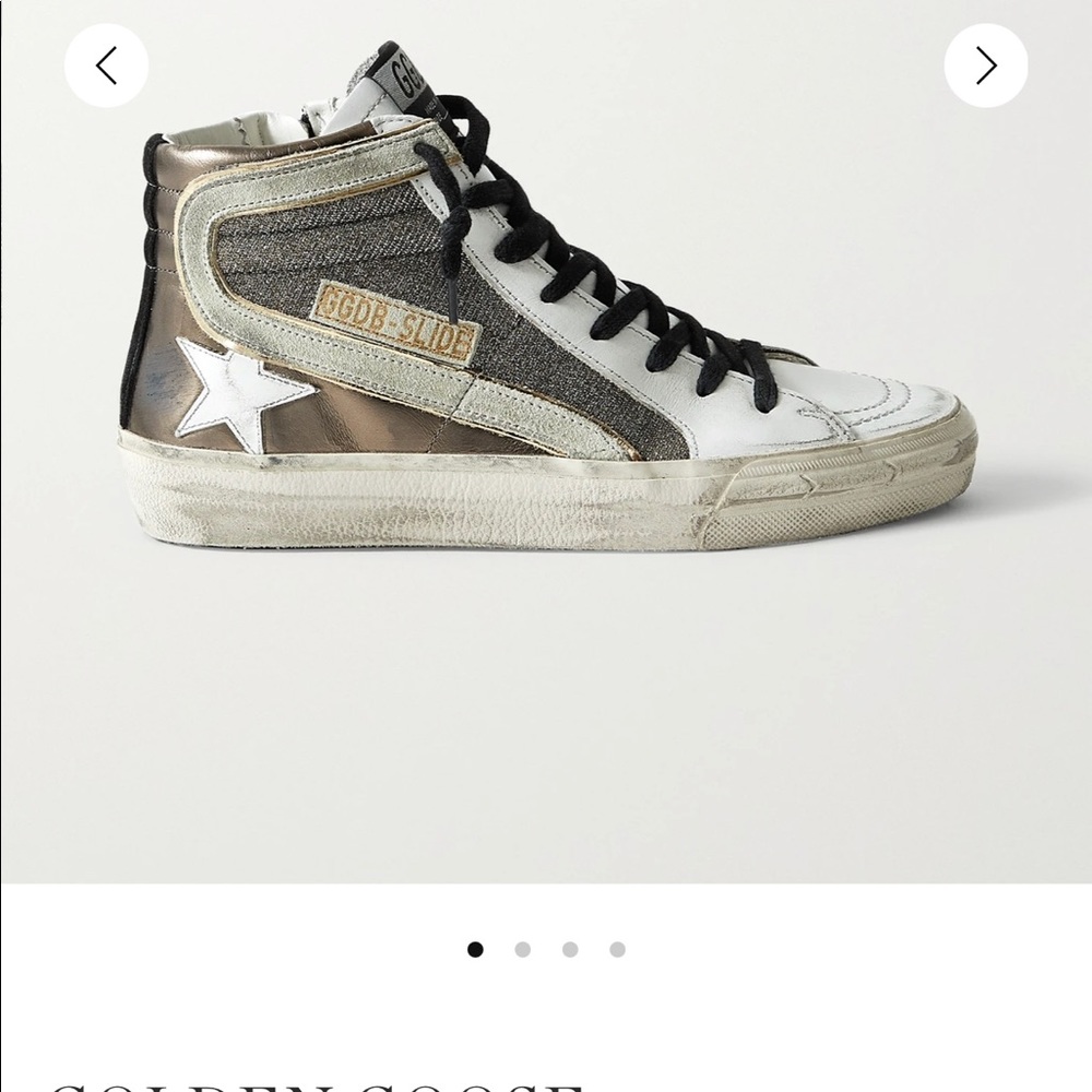 Golden Goose Slides Sneaker Gunmetal/White and Gold Leather/Sz 36